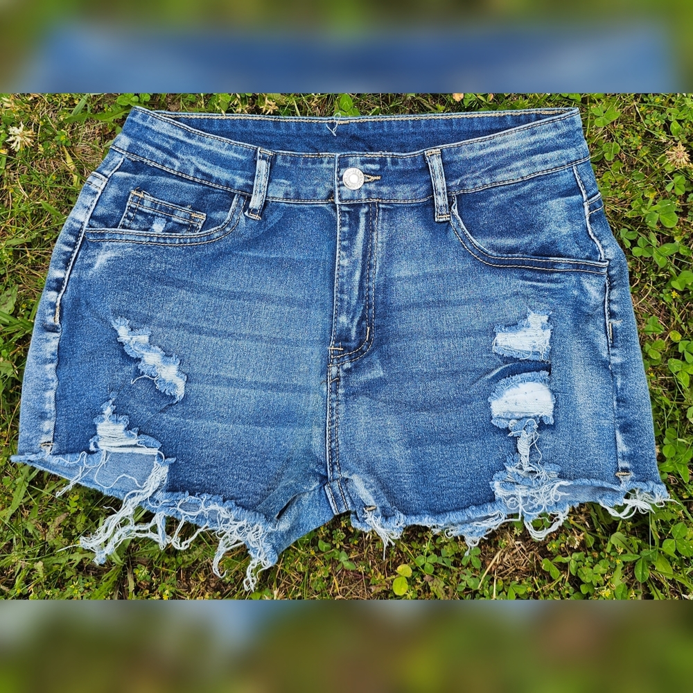 SHEIN Blue Jean Shorts with Distressed Details New Without Tags